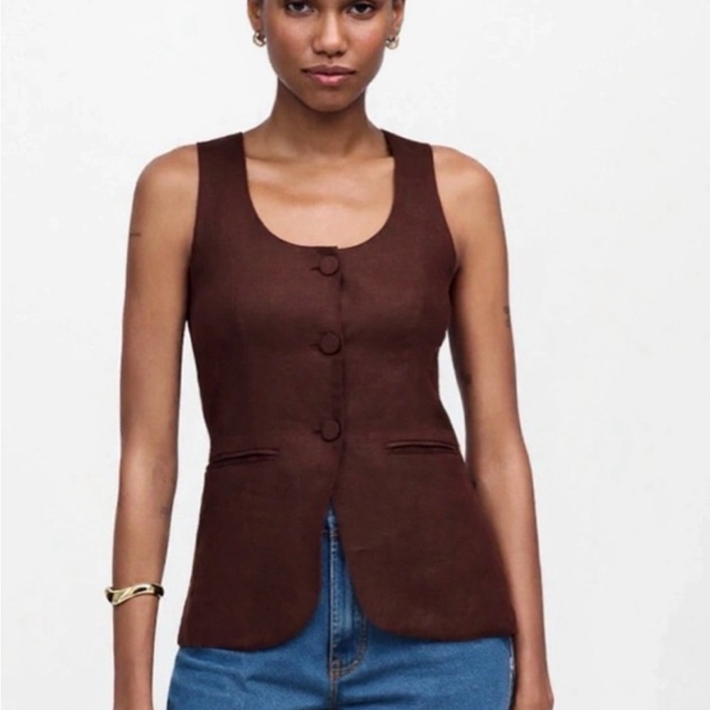 Madewell Chocolate Brown Linen Sleeveless Vest